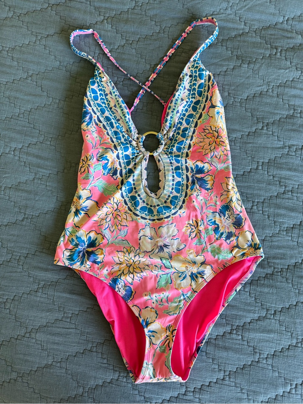 Lilly Pulitzer Last Bud Not Least Pink Blue Floral One-Piece Swimsuit 16